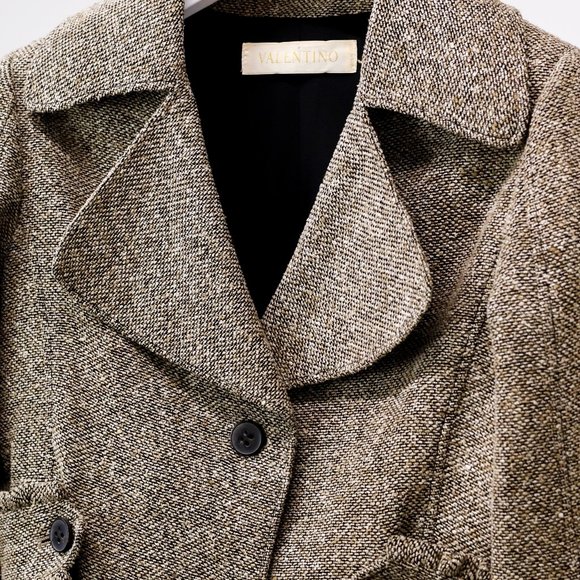 Valentino Brown Tweed Ruffle Jacket - Picture 3 of 10